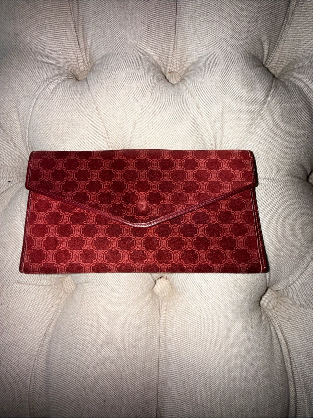 RARE Vintage Celine Triomphe Macadam Suede Long Wallet Bordeaux - Picture 3 of 10
